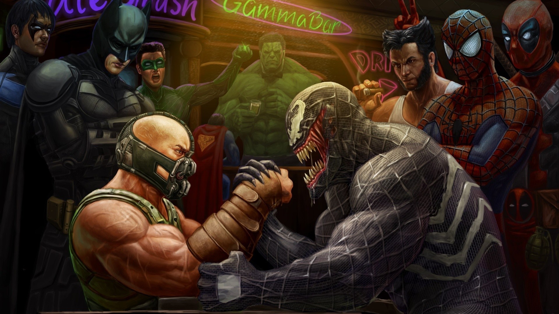 Venom, Bane, Marvel Vs DC Comic, Spider Man, Hulk, Batman, Superman Wallpaper