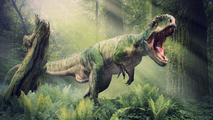 dinosaurs, Digital Art, Forest, Sunlight HD Wallpaper Desktop Background