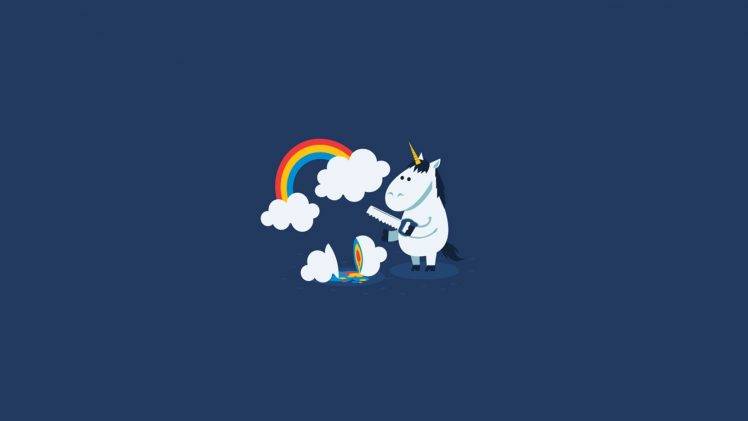 humor, Rainbows, Unicorns, Clouds, Minimalism, Simple, Blue HD Wallpaper Desktop Background