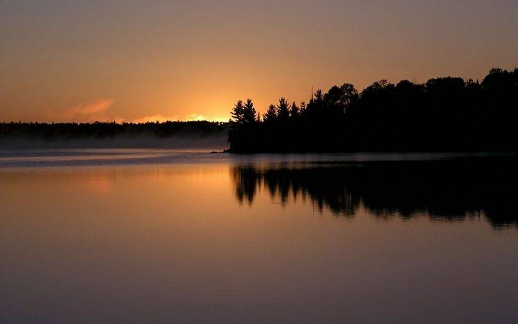 landscape, Sunset, Forest, Lake HD Wallpaper Desktop Background