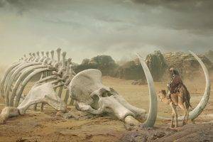digital Art, Desert, Skeleton, Mammoths, Camels, Men, Bones, Rock, Animals