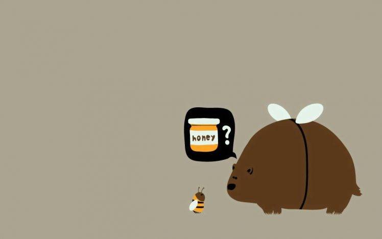 simple, Minimalism, Humor, Bears, Bees HD Wallpaper Desktop Background