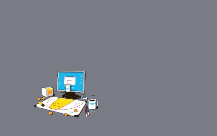 threadless, Humor, Simple, Minimalism, Computer, Basketball, Coffee, Simple Background HD Wallpaper Desktop Background
