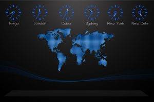 black Background, World Map, Time Zones, Digital Art, Clocks, City, Pixels