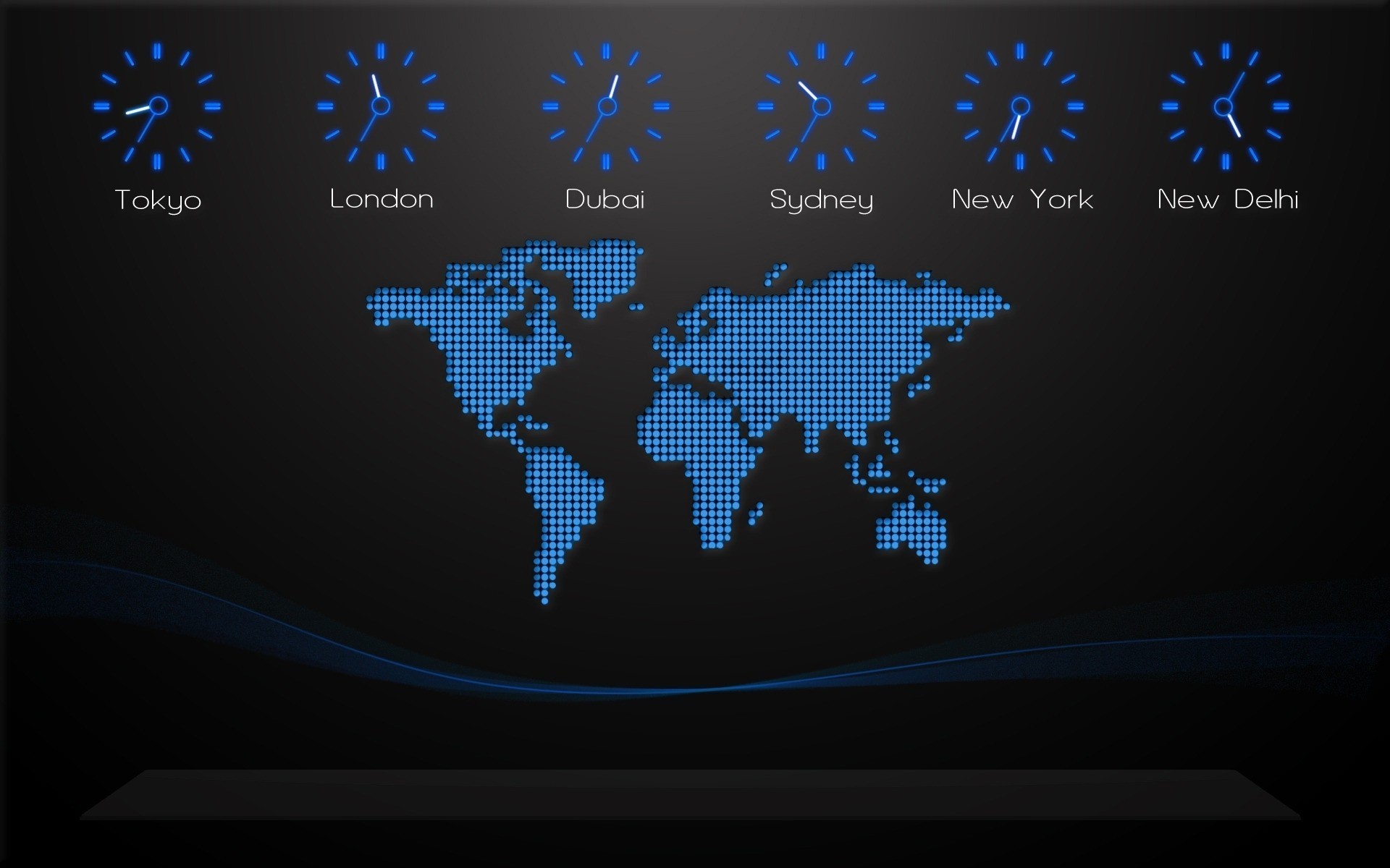 black Background, World Map, Time Zones, Digital Art, Clocks, City