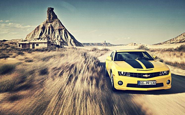 Chevrolet Camaro, Yellow, Black Stripes HD Wallpaper Desktop Background