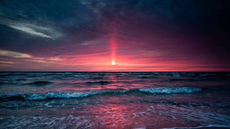 nature, Sea, Sunset, Horizon, Sky, Waves HD Wallpaper Desktop Background