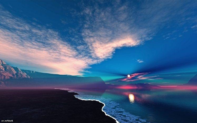 artwork, Digital Art, Beach, Horizon, Sea, Colorful HD Wallpaper Desktop Background