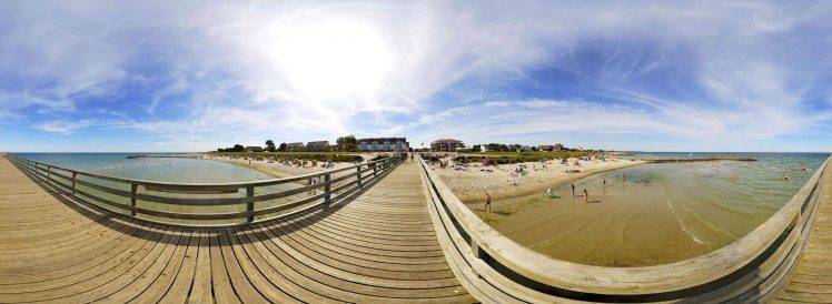 landscape, Beach, Pier, Fisheye Lens HD Wallpaper Desktop Background