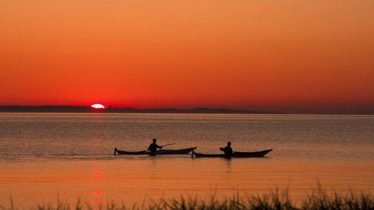 nature, Landscape, Water, Sunset, Boat HD Wallpaper Desktop Background