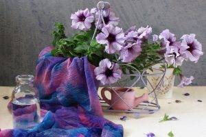 nature, Flowers, Purple Flowers, Bottles