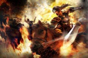 realistic, Dynasty Warriors, Zhao Yun, Warrior, Horse, Video Games, Weapon, Fire