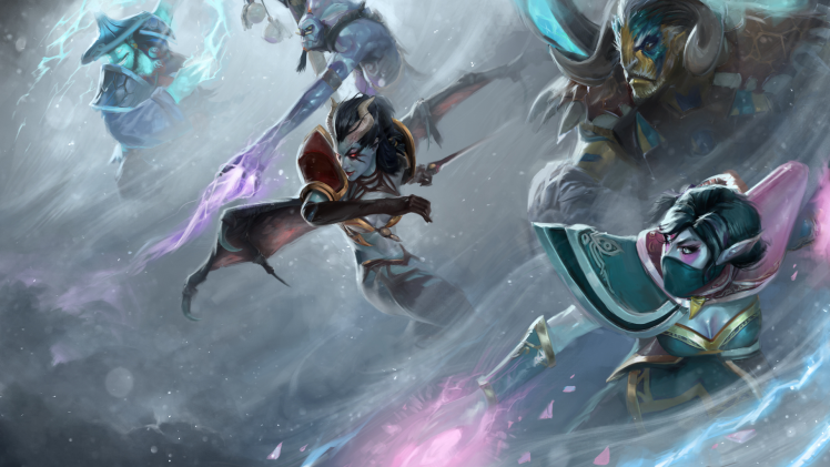 Dota 2, Templar Assassin, Queen Of Pain, Elder Titan, Witch Doctor (character), Storm Spirit HD Wallpaper Desktop Background