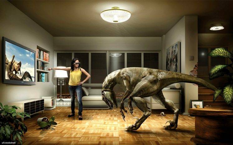 dinosaurs, Room, TV, Virtual Reality, Headsets, Humor, Video Games, Meta HD Wallpaper Desktop Background