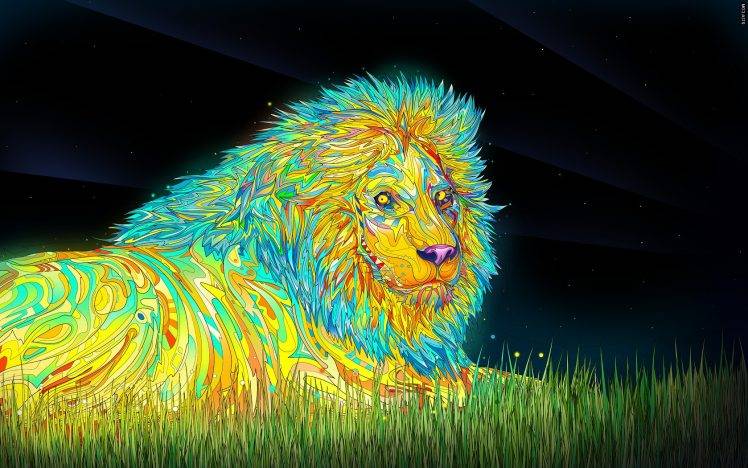animals, Matei Apostolescu, Digital Art, Colorful, Lion, Psychedelic HD Wallpaper Desktop Background