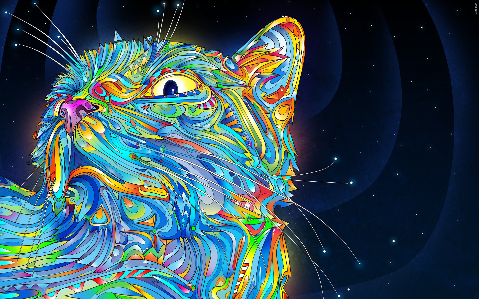 animals, Abstract, Matei Apostolescu, Cat, Psychedelic, Colorful Wallpaper