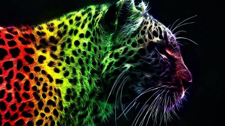 animals, Leopard, Colorful, Fractalius HD Wallpaper Desktop Background