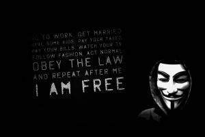 minimalism, I Am Free, Quote, USA, Anonymous, Guy Fawkes Mask, Freedom