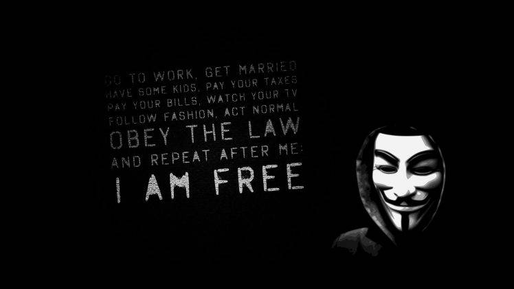 minimalism, I Am Free, Quote, USA, Anonymous, Guy Fawkes Mask, Freedom HD Wallpaper Desktop Background