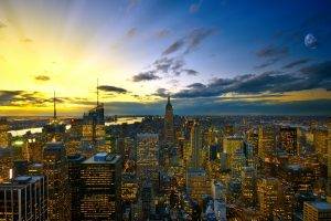 New York City, Sky, Lights, Landscape
