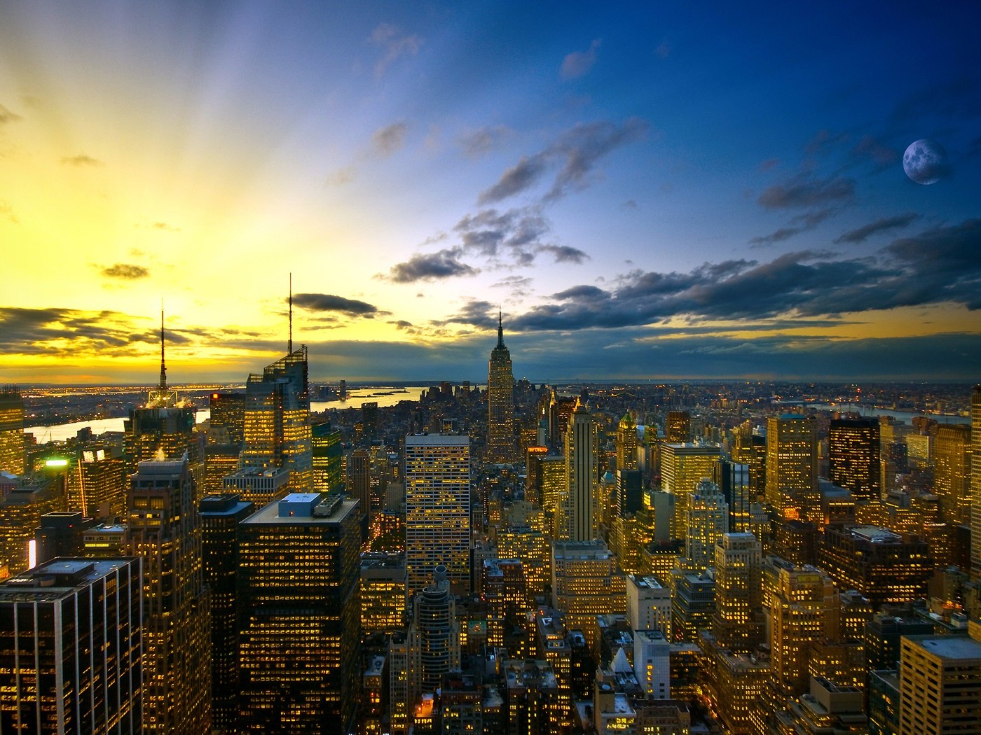 New York City, Sky, Lights, Landscape