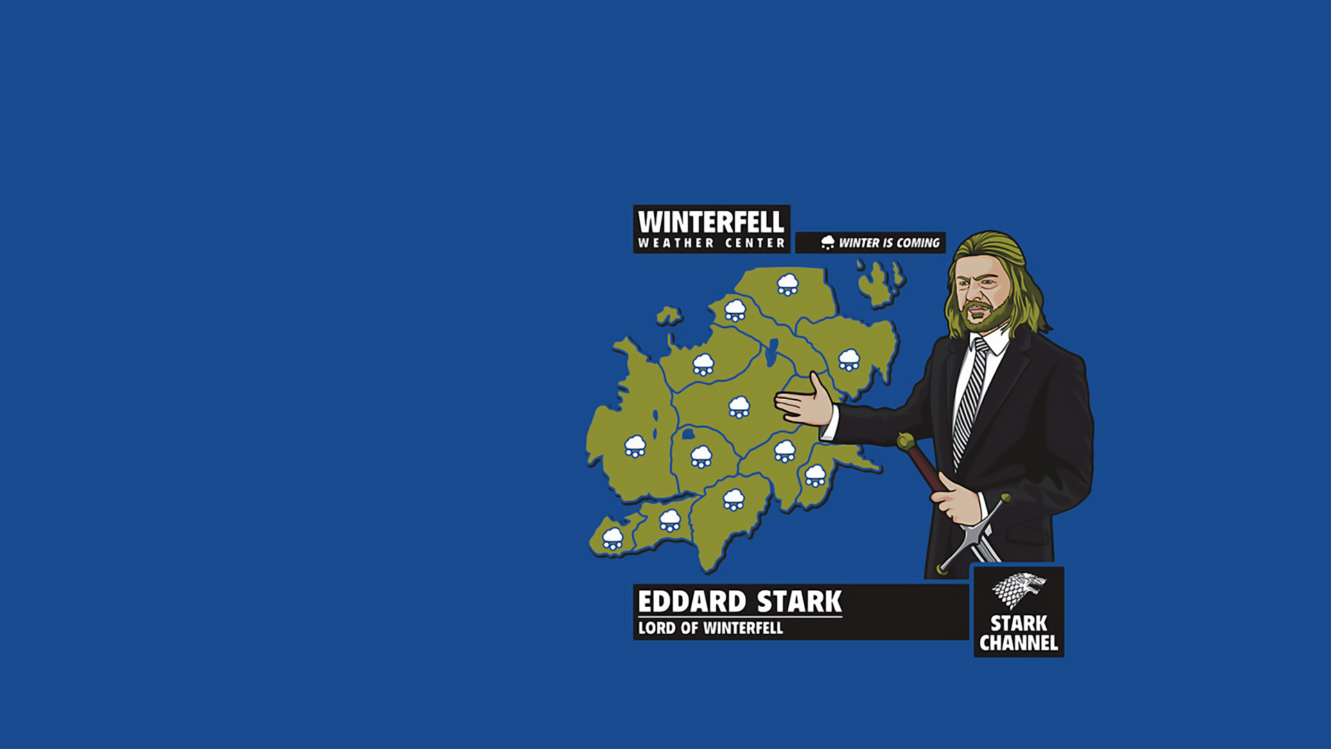humor, Ned Stark, Winterfell, Blue Background Wallpaper