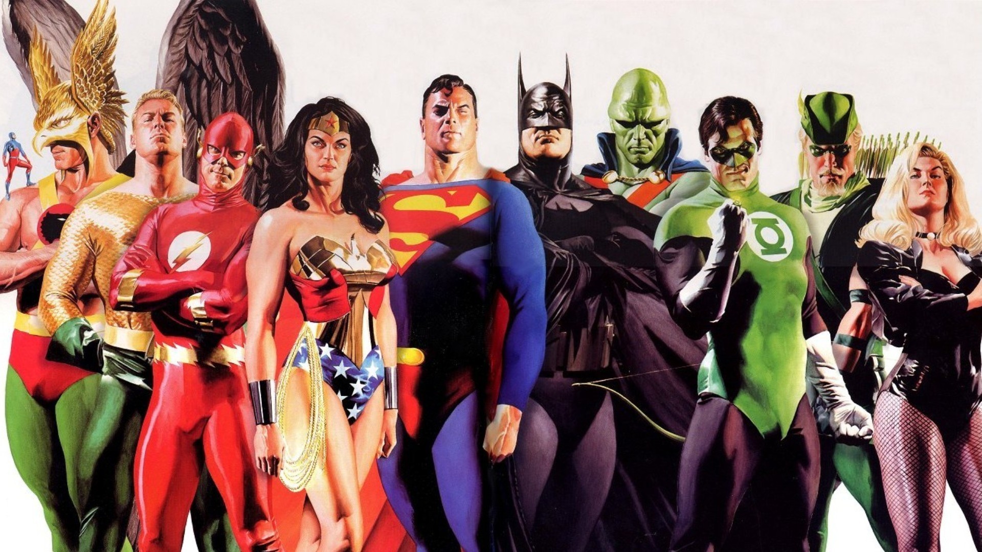 comics, Heroes, DC Comics, Superman, Batman, Wonder Woman, Aquaman, Green Arrow, Green Lantern, The Flash, Alex Ross Wallpaper