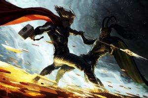 comics, Thor, Loki, Marvel Comics, Concept Art, Fighting, Brothers