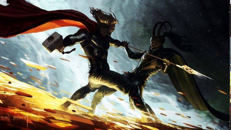 comics, Thor, Loki, Marvel Comics, Concept Art, Fighting, Brothers HD Wallpaper Desktop Background