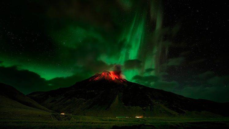 nature, Aurorae, Volcano HD Wallpaper Desktop Background