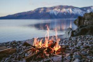 nature, Fire, Rock, Mountain, Lake