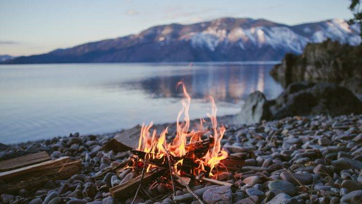 nature, Fire, Rock, Mountain, Lake HD Wallpaper Desktop Background