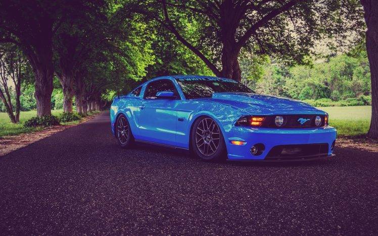 Ford Mustang, Muscle Cars, Low Ride, Tuning, Blue Cars HD Wallpaper Desktop Background