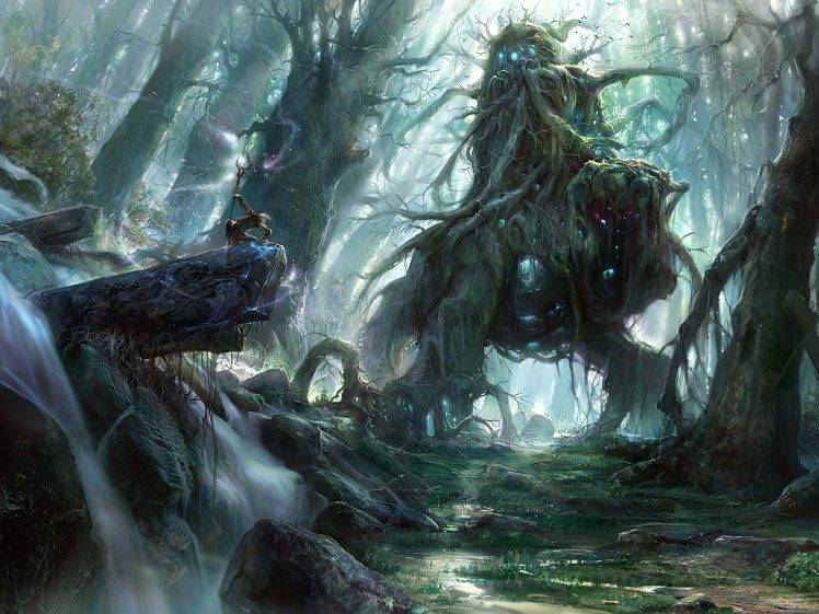 fantasy Art, Swamp, Trees, Creature, Magic HD Wallpaper Desktop Background