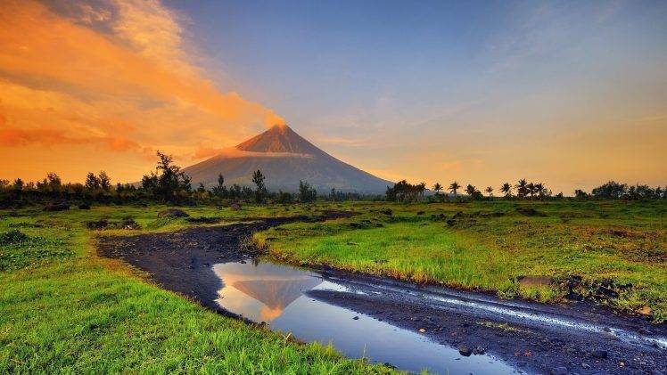 landscape, Volcano, Stream, Smoke, Philippines HD Wallpaper Desktop Background