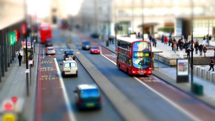 cityscape, Blurred, Car, England, Doubledecker, UK HD Wallpaper Desktop Background