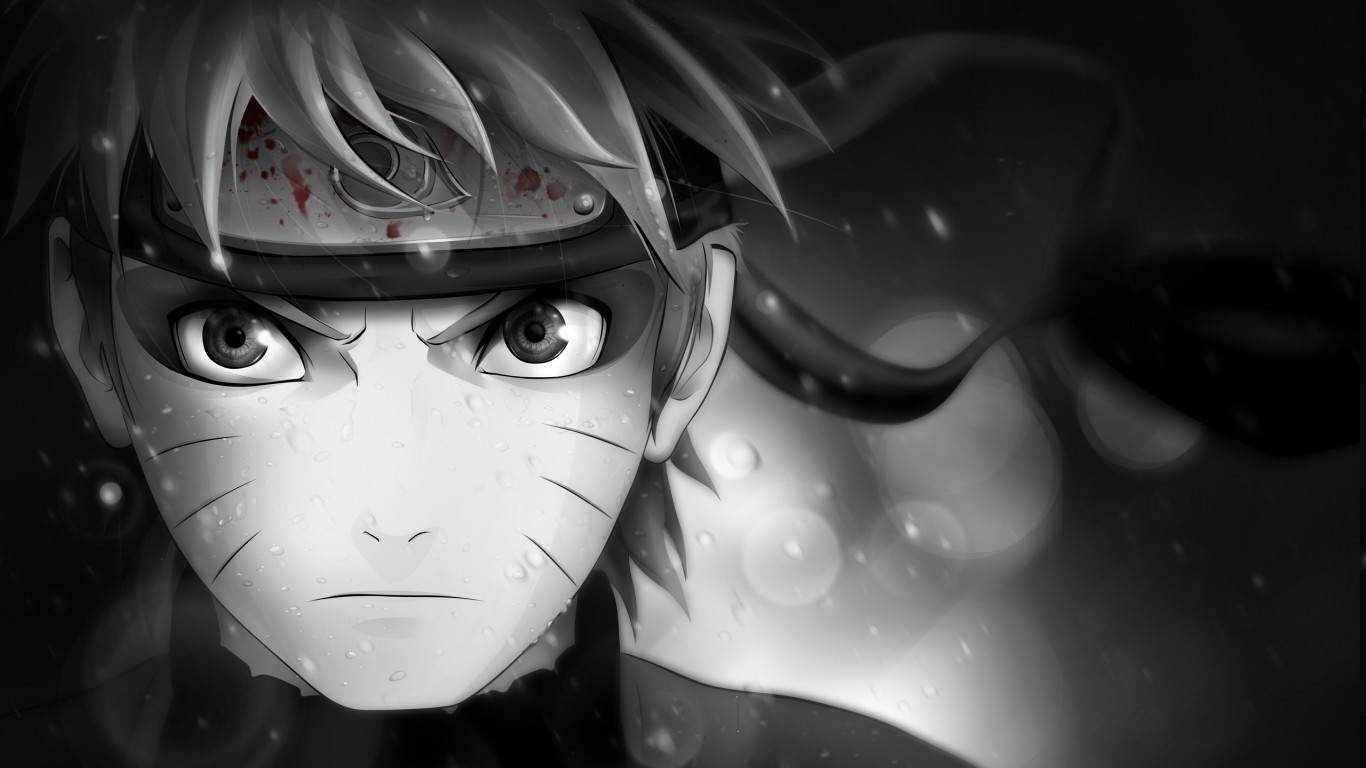 13762 Naruto_Shippuuden Uzumaki_Naruto selective_coloring blood_spatter bokeh