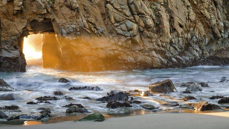 nature, Sea, Waves, Rock, Sunlight HD Wallpaper Desktop Background