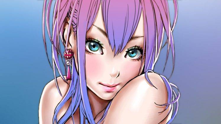 purple Hair, Blue Eyes, Simple, Soft Shading HD Wallpaper Desktop Background