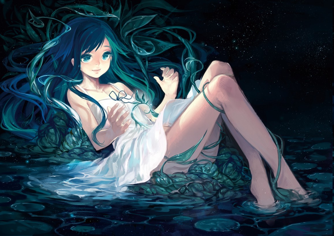 blue Eyes, Blue Hair, Water, Lights, Sexy Anime Wallpapers ...