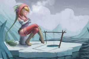 drawing, Fantasy Art, Winter, Women, Fishing