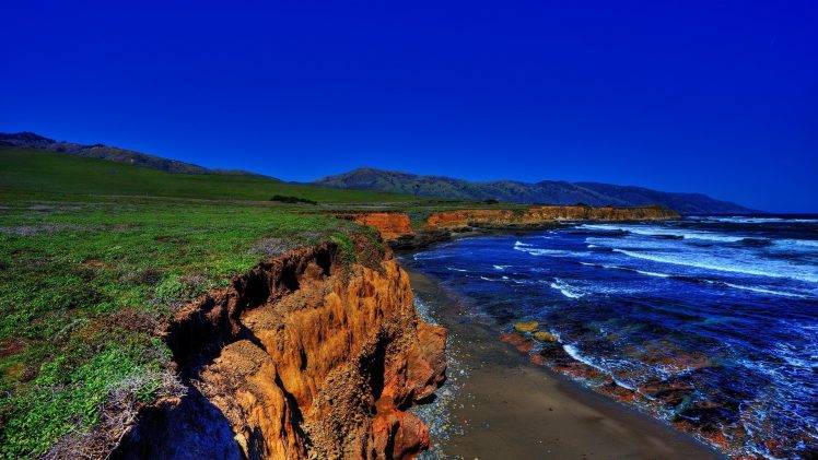 beach, Cliff, Coast, Nature, Landscape, Waves, Sea, Water, Hill HD Wallpaper Desktop Background