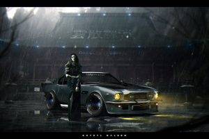 car, Stance, KhyzylSaleem, Ford Mustang, Futuristic, Rain, Aston Martin Vantage 1977, Aston Martin Vantage
