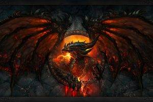 World Of Warcraft: Cataclysm, Video Games, Dragon, Deathwing, World Of Warcraft, Blizzard Entertainment, Fire, Dragon Wings, Wings, Claws, Fantasy Art, Face, Teeth