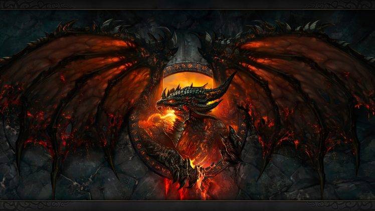 World Of Warcraft: Cataclysm, Video Games, Dragon, Deathwing, World Of Warcraft, Blizzard Entertainment, Fire, Dragon Wings, Wings, Claws, Fantasy Art, Face, Teeth HD Wallpaper Desktop Background