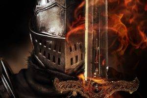 Dark Souls, Fantasy Art, Artwork, Digital Art, Knights, Sword, Helmet, Fire, Video Games