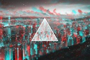 3D, Anaglyph 3D, Cityscape, Triangle