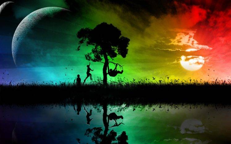 space, Rainbows, Climbing, Children HD Wallpaper Desktop Background