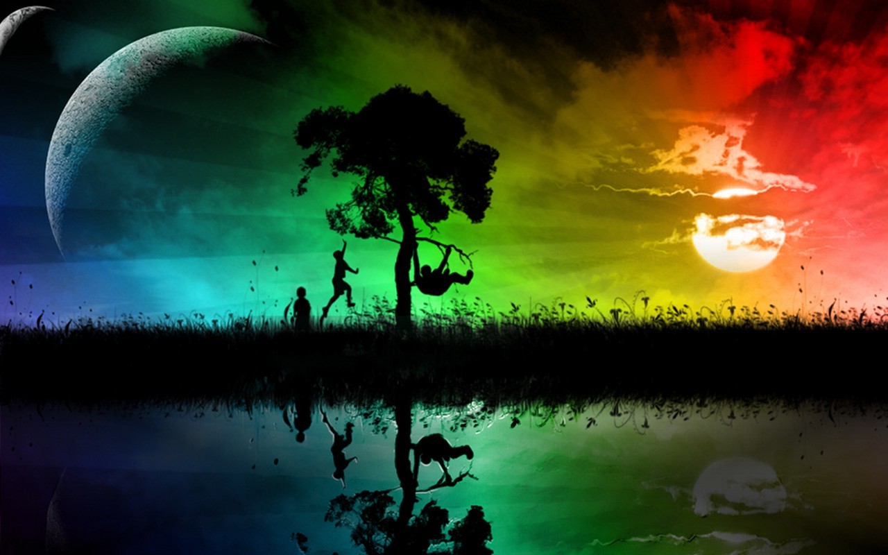 space, Rainbows, Climbing, Children Wallpaper