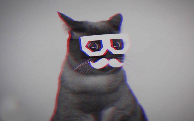 cat, Moustache, Anaglyph 3D, Skifcha HD Wallpaper Desktop Background
